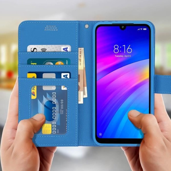 Cover Xiaomi Redmi 7 Fodral Folio Fodral Soft Touch Support Video Blå Blå Blå