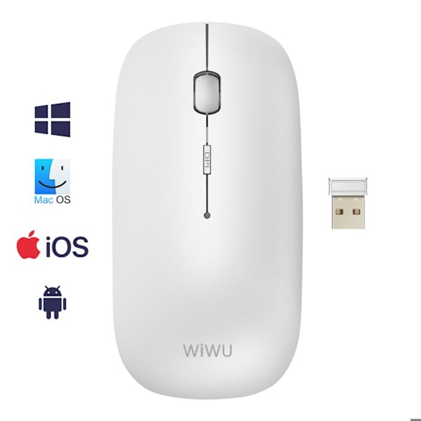 Langaton Bluetooth-hiiri ja Compact 2.4G USB Dongle Ladattava wiwu Valkoinen