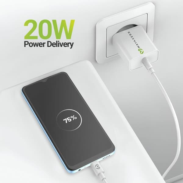 Laddare för Galaxy A54 20W + USB-C-kabel 1m Mayaxess Vit Vit