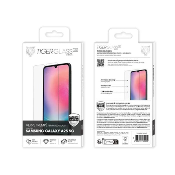 Näytönsuoja - TIGER - Galaxy A25 5G - Karkaistu lasi - Sormenjälkiä estävä - Naarmuuntumaton Transparent