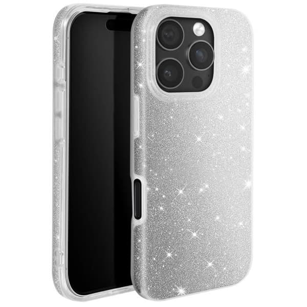 Kimalteleva Kuori - iPhone 16 Pro - Iskunkestävä - Kimallus - Glamour Suunnittelu - Harmaa Grå