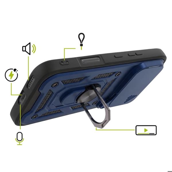 Fodral för Honor 600 Pro med skjutbart kameraskydd och magnetring Mayaxess Mörkblå Blå