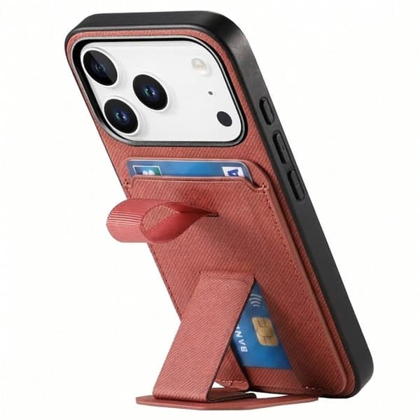 iPhone 17 Pro Max Cover med Stofeffekt, Støtte og Kortholder i Orange Apelsin