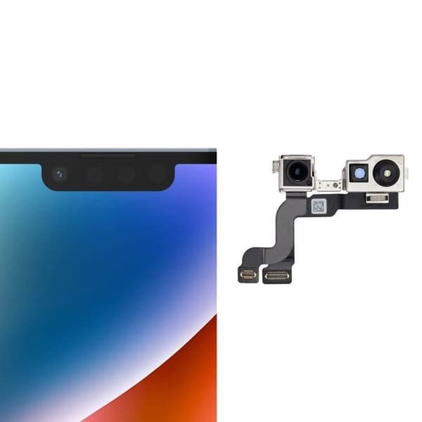 Frontkamera til iPhone 14 - Frontudskiftning - Sort - Frontkamera modul og forbindelse kabel Svart