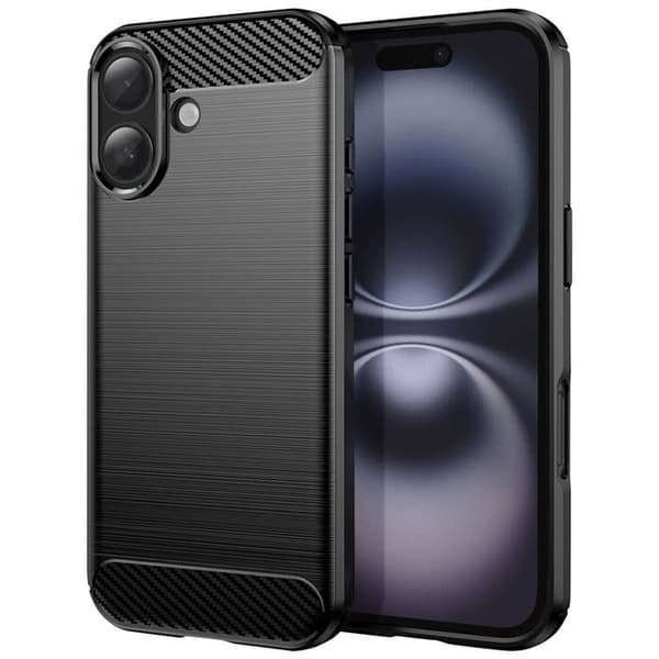 iPhone 17 Cover - AVIZAR - Silikone Kulstofeffekt - Børstet Overflade - Sort - Fleksibel Svart
