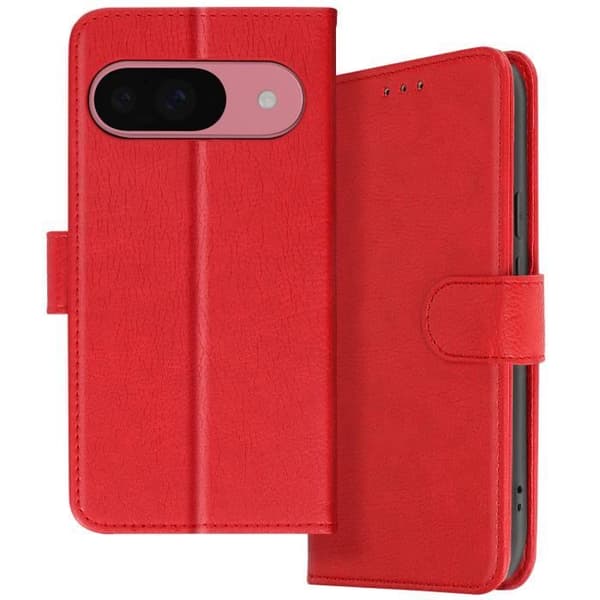 Red Wallet and Video Stand Case til Google Pixel 9 og 9 Pro - AVIZAR - Chesterfield Röd