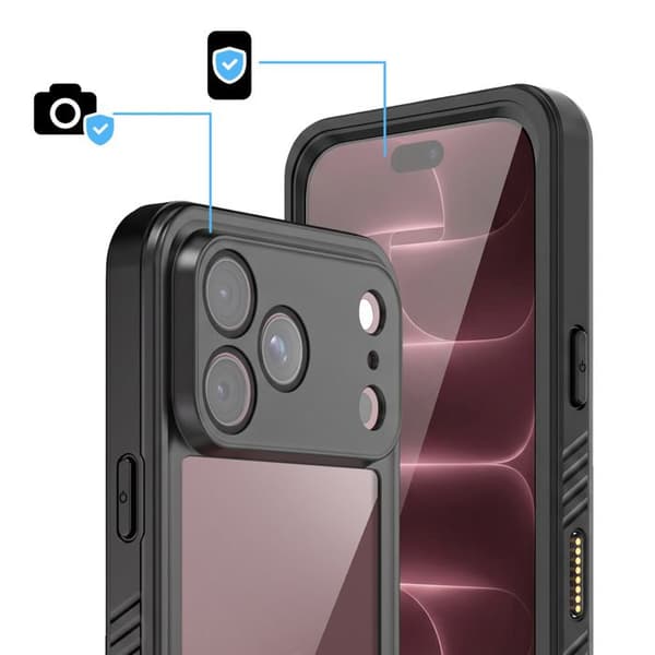 Helcover til iPhone 18 Pro MagSafe Vandtæt IP68 3m med Rem Redpepper Sort / Transparent Svart / Klar