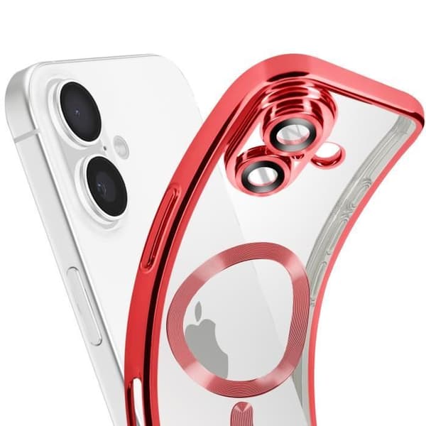 MagSafe-skal - AVIZAR - iPhone 16 Plus - Silikon - Kromad Kontur - Kameraskydd Röd