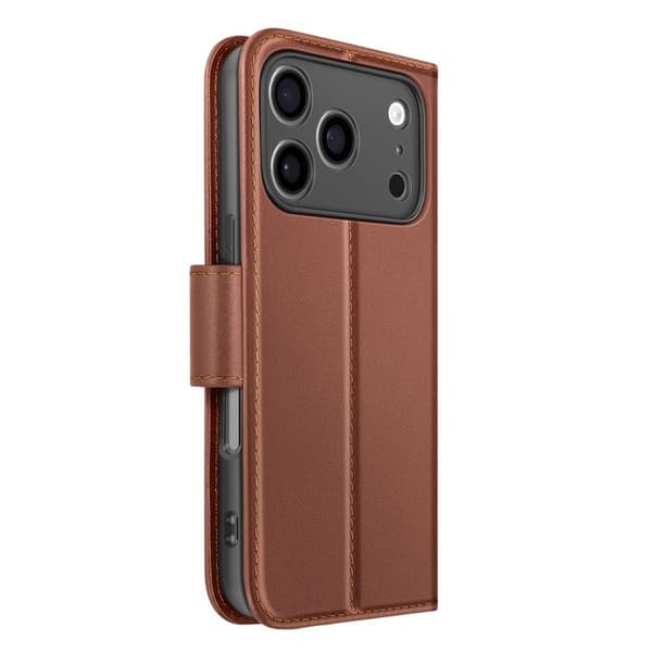 Premium Læder Pung Etui til iPhone 17 Pro Max med Ståfunktion Brun kastanj