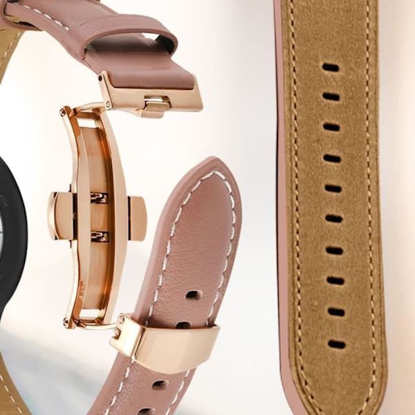 Rem för Galaxy Watch 5 / 5 Pro / 4 Läder Powder Pink Butterfly Spänne Puderrosa