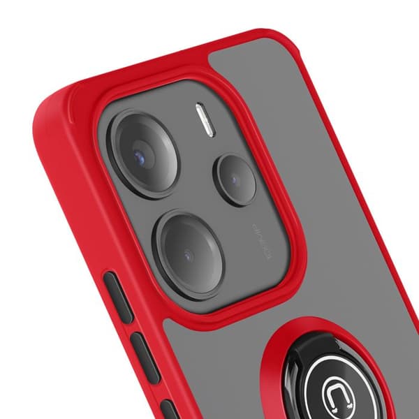 Coque för Xiaomi Note 14 4G med Metallring Videostöd Röd Röd