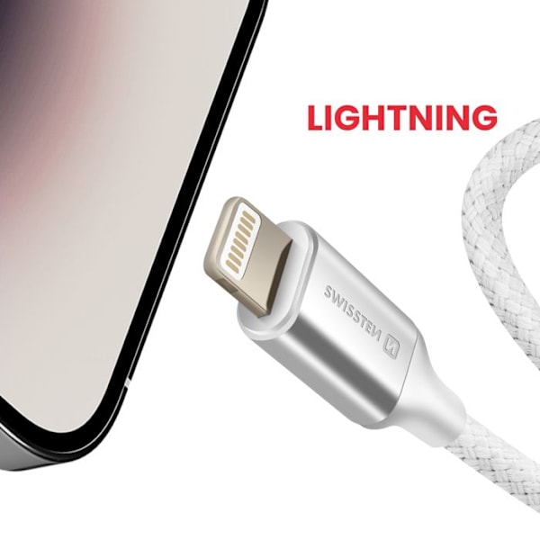 Lightning-kompatibel AUX-kabel 3,5 mm Nylon Flettet 1,5 m Swissten Hvid