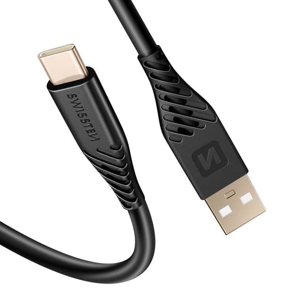 USB til USB-C kabel 60W Silikone Anti-knude Swissten Sort Svart