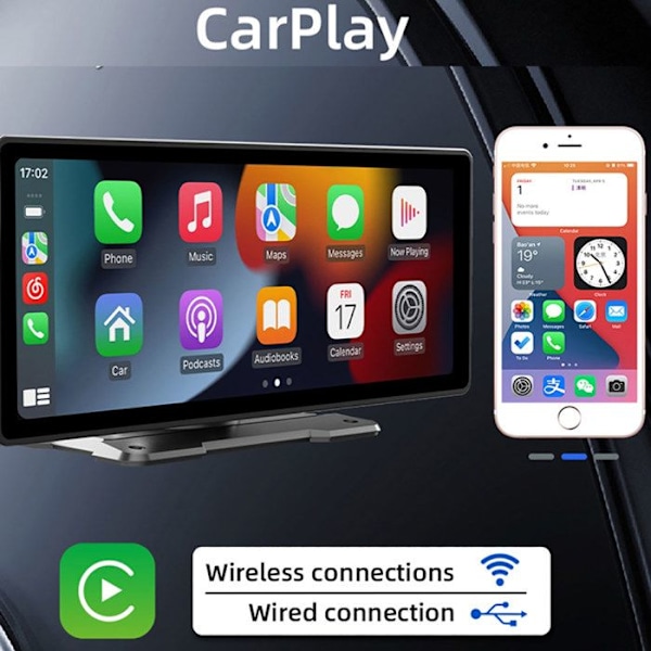 10,26" Trådløs HD Touch CarPlay Skærm med GPS / Android Auto / MP5 Afspiller Sort