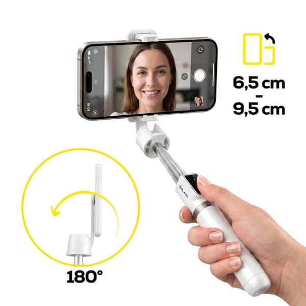 Selfie-stang med Bluetooth til smartphone, sammenklappelig 360° roterende stativ