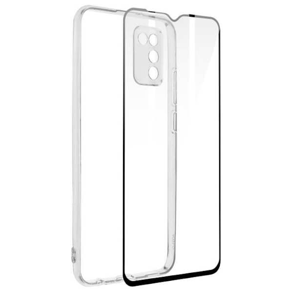 Skyddsskals - AVIZAR - Samsung Galaxy A02s/A03s - Mjuk Silikon - Härdat Glas - Transparent Svart Transparent, svart