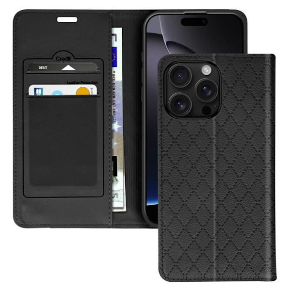 Folio Cover til iPhone 16 Pro - AVIZAR - Diamantkortholder Video Support - Sort Svart