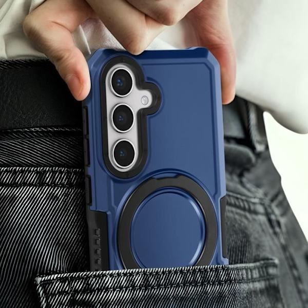 Fodral till Samsung Galaxy S24 - AVIZAR - Stötsäker Bi-Material Support Ring Midnight Blue Blå