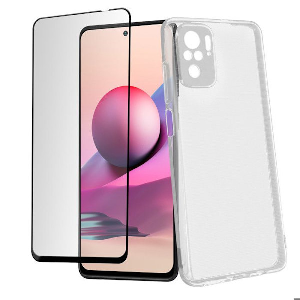 Siliconfodral för Redmi Note 10s / Note 10 / Poco M5s med 9H härdat glas transparent Svart
