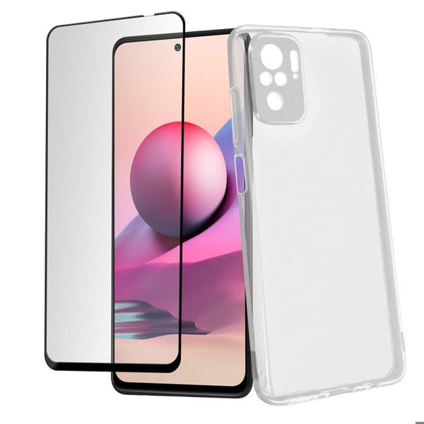 Silikone Cover til Redmi Note 10s / Note 10 / Poco M5s med 9H Tempereret Glas Transparent Svart