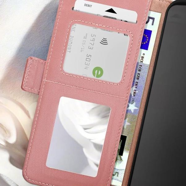 Fodral till Samsung Galaxy A25 5G - AVIZAR - Plånbok - Rosa - Halvstyv - Syntet - Blank Rosa