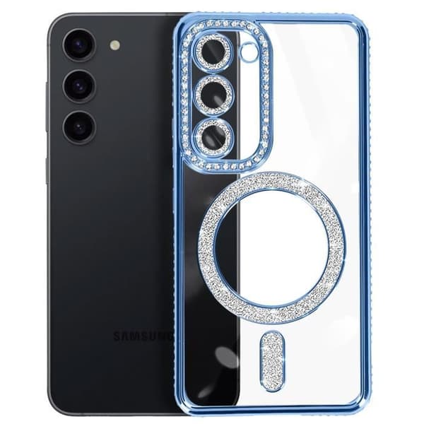 Coque - AVIZAR - Samsung Galaxy S23 - Hård - Strass - Kompatibel med MagSafe Blå