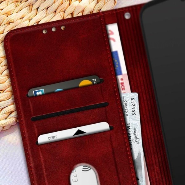 Fodral till Motorola Moto G72 Flip Wallet Videoställ Handledsrem Röd