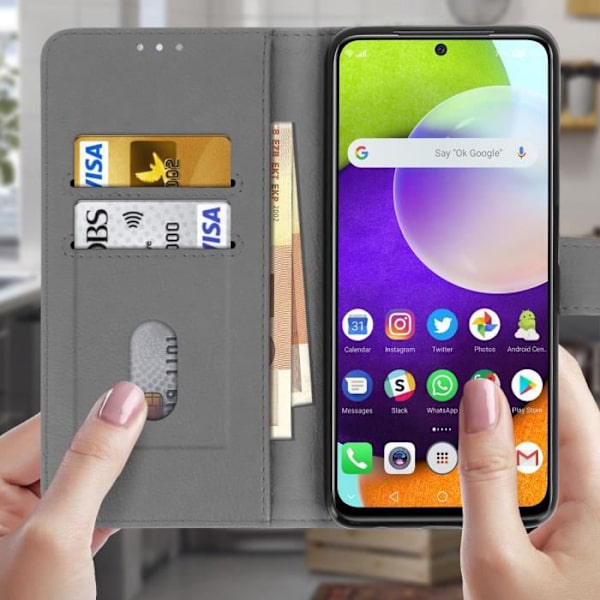 Etui för Samsung Galaxy A52 - Chersterfield - Grå - Skydd - Kortfack - Videostöd Grå