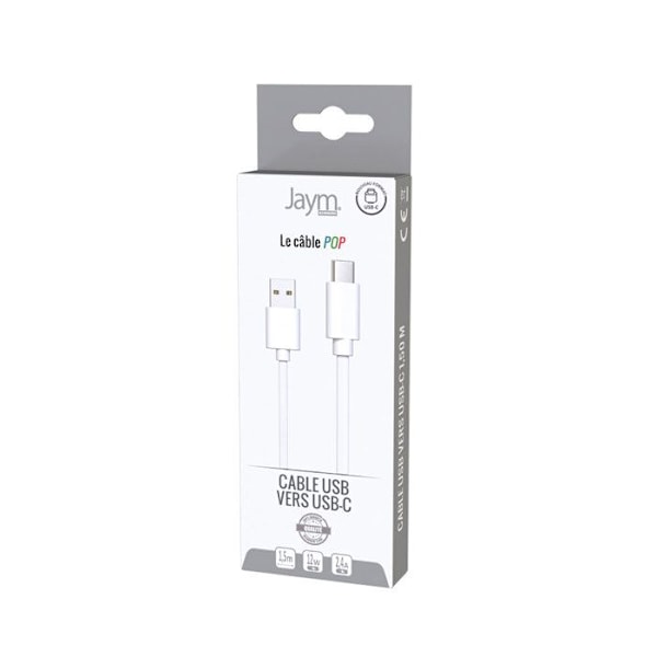 USB-C til USB-A 3A Opladning og synkronisering POP-kollektion 1,5m Jaym Hvid Vit
