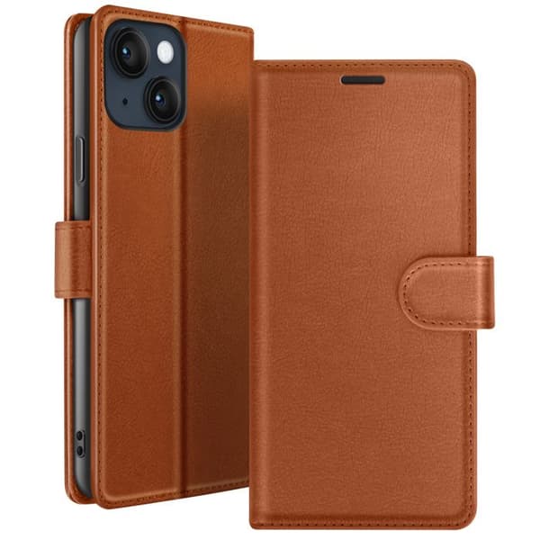 iPhone 14 Wallet Case with Magnetic Support and Tab Zanaé Brown kastanj