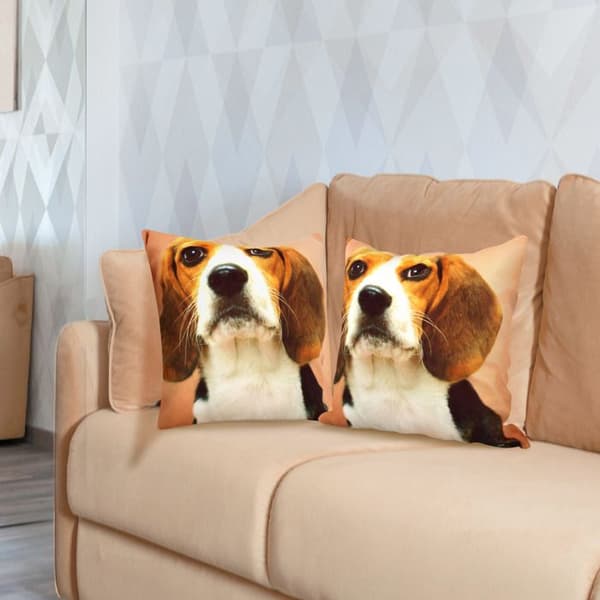 Pyntehuse - AVIZAR - Sæt af 2 - 40x40 cm - Beagle Motiv - Brun brun