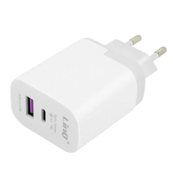 USB- ja USB-C-virtalaturi Pikalataus 3.0 Virtalähde 18W LinQ White Vit