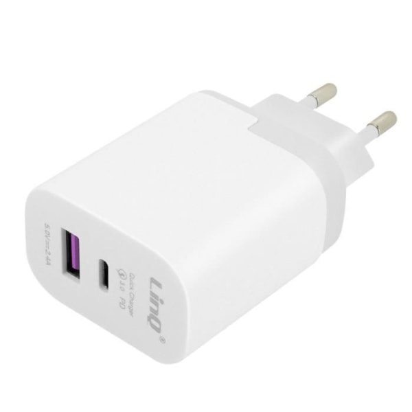 USB og USB-C lysnetoplader Quick Charge 3.0 Strømforsyning 18W LinQ Hvid Vit