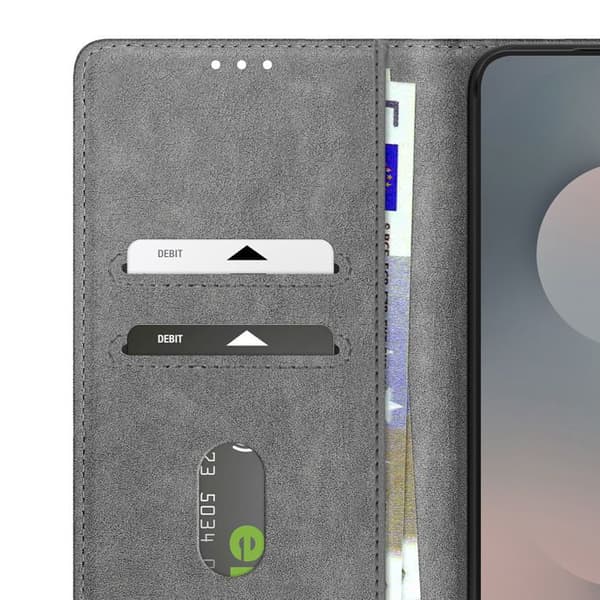Lompakko Case - AVIZAR - Galaxy S25 FE - Keinonahka Harmaa - Tuki-toiminto - Korttipaikat Grå