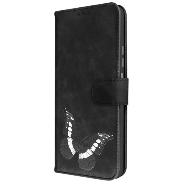 Musta keinonahkainen lompakkokotelo Xiaomi Redmi Note 12:lle - AVIZAR - Butterfly Design Svart