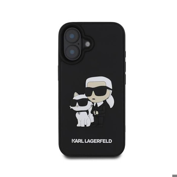 Coque til iPhone 16 Plus 3D Karl og Choupette Forstærket Karl Lagerfeld Sort Svart