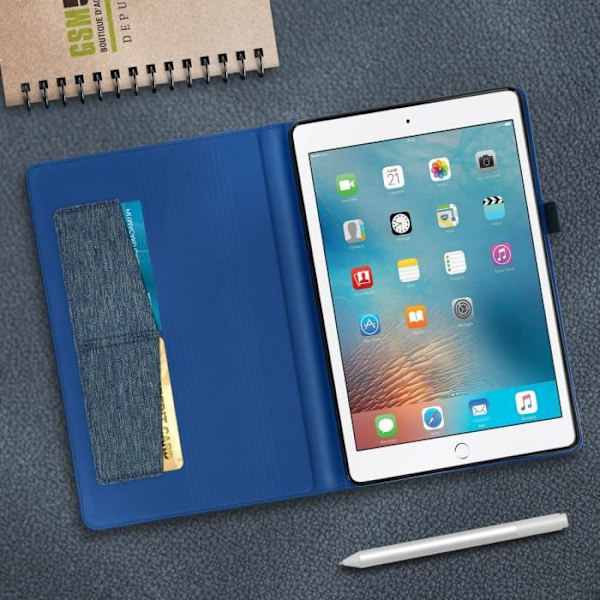 Häftet - Mode - iPad Air / iPad 9.7 - Ekoskinn - Korthållare - Ställfunktion Blå