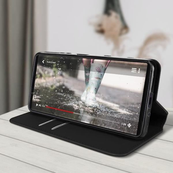Sony Xperia 1 III Fodral - AVIZAR - Fodral med Flip - Videostöd Funktion - Svart Svart