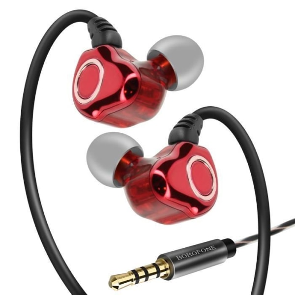 Borofone Red Extra Bass 3,5 mm Jack Sport høretelefoner Röd