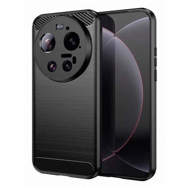 Silicone Cover til Xiaomi 17 Ultra med Carbon Effekt Børstet Tekstur Sort Svart