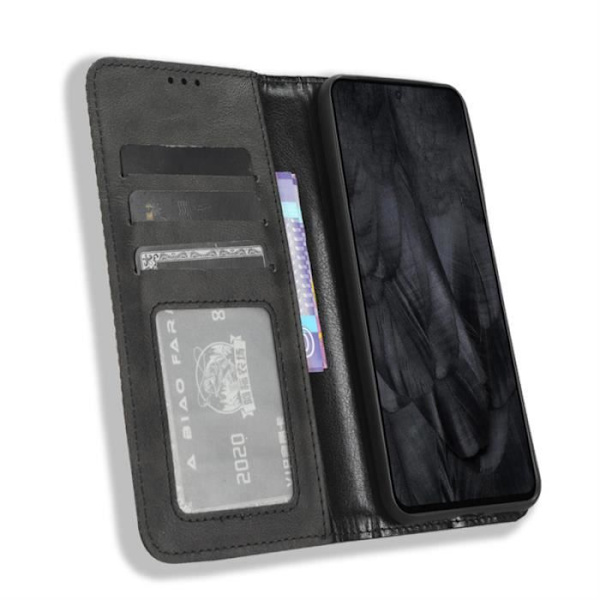 Google Pixel 8-etui, stødsikker TPU-pung-etui [Magnetisk] [Kortholder] [Standfunktion] (sort) RU56