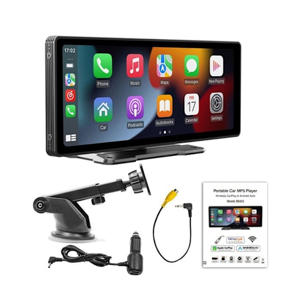 10,26" Trådløs HD Touch CarPlay Skærm med GPS / Android Auto / MP5 Afspiller Sort