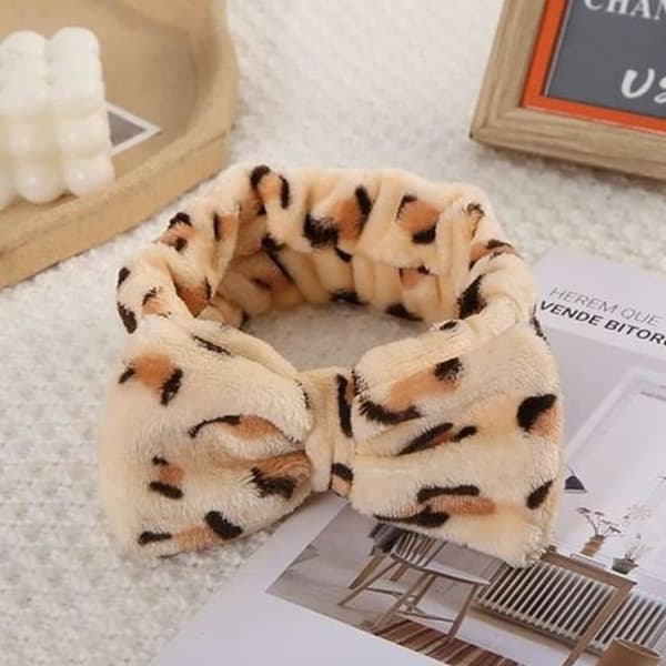 Bandeau Spa - AVIZAR - Leopard - Fleecen - Blød - Antiskrid Beige
