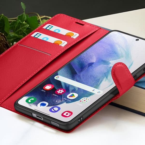 Plånboksfodral - ZANAÉ - Galaxy S21 Plus - Röd - Videostöd - Magnetflik Röd