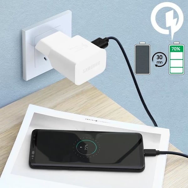 USB Væglader - Samsung - EP-TA200EBE - 15W - Quick Charge 3.0 - Hvid Vit