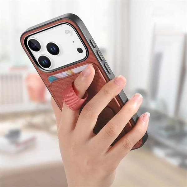 iPhone 17 Pro Max Cover med Stofeffekt, Støtte og Kortholder i Orange Apelsin