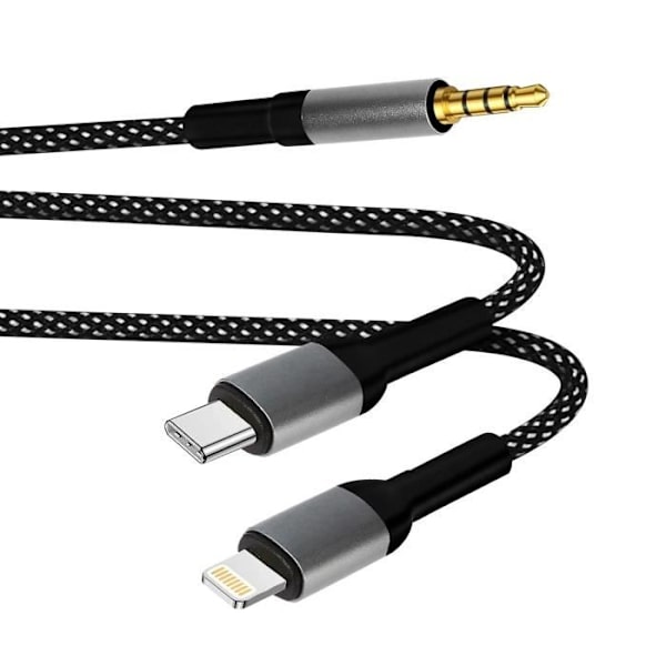 Audioadapter - LinQ - USB-C + Lightning til jack 3.5mm - Holdbart nylon - Forbinder lydapparater