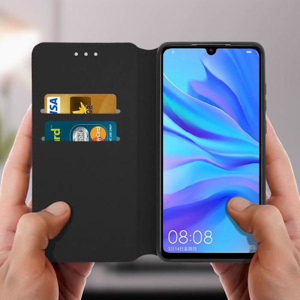 Housse - AVIZAR - Huawei P30 - Fodral Folio Plånbok - Ekologisk läder - Svart Svart