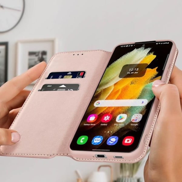 Fodral Plånbok - Samsung - Galaxy S22 - Roséguld - Syntetiskt läder - Videostöd Rose guld