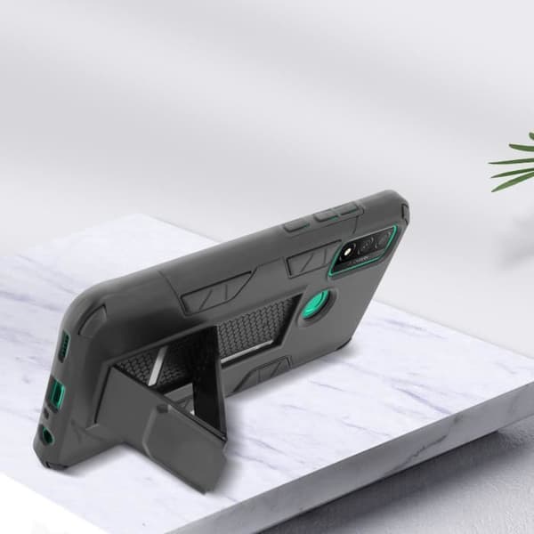 Coque - Huawei - P smart 2020 - Stødabsorberende - Indbygget stativ - Sort Svart